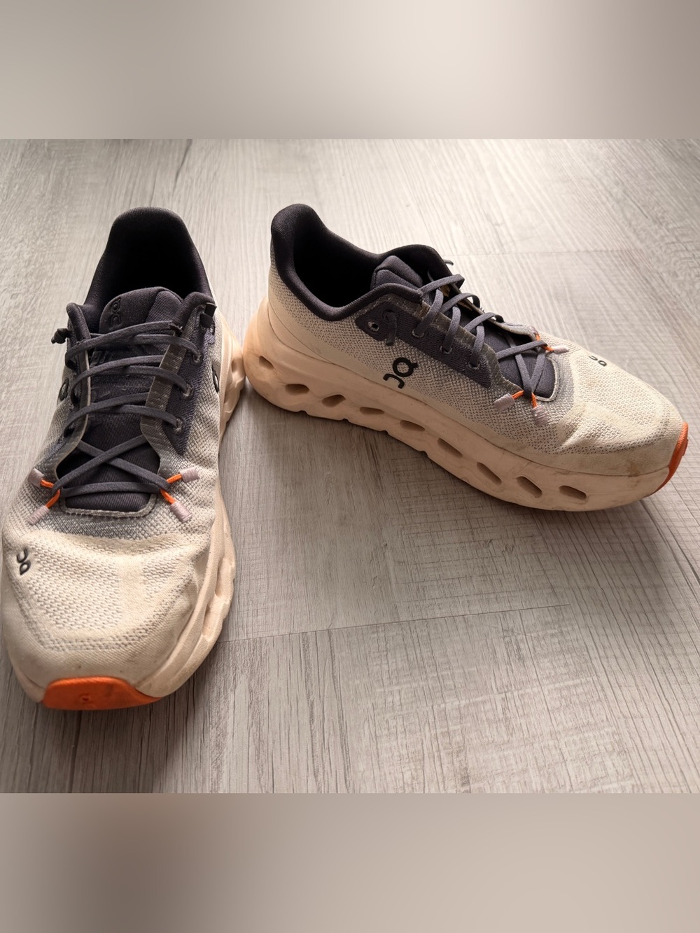 On Running Women Cloudnova Sand and Charcoal Athletic Shoes with Orange Accents